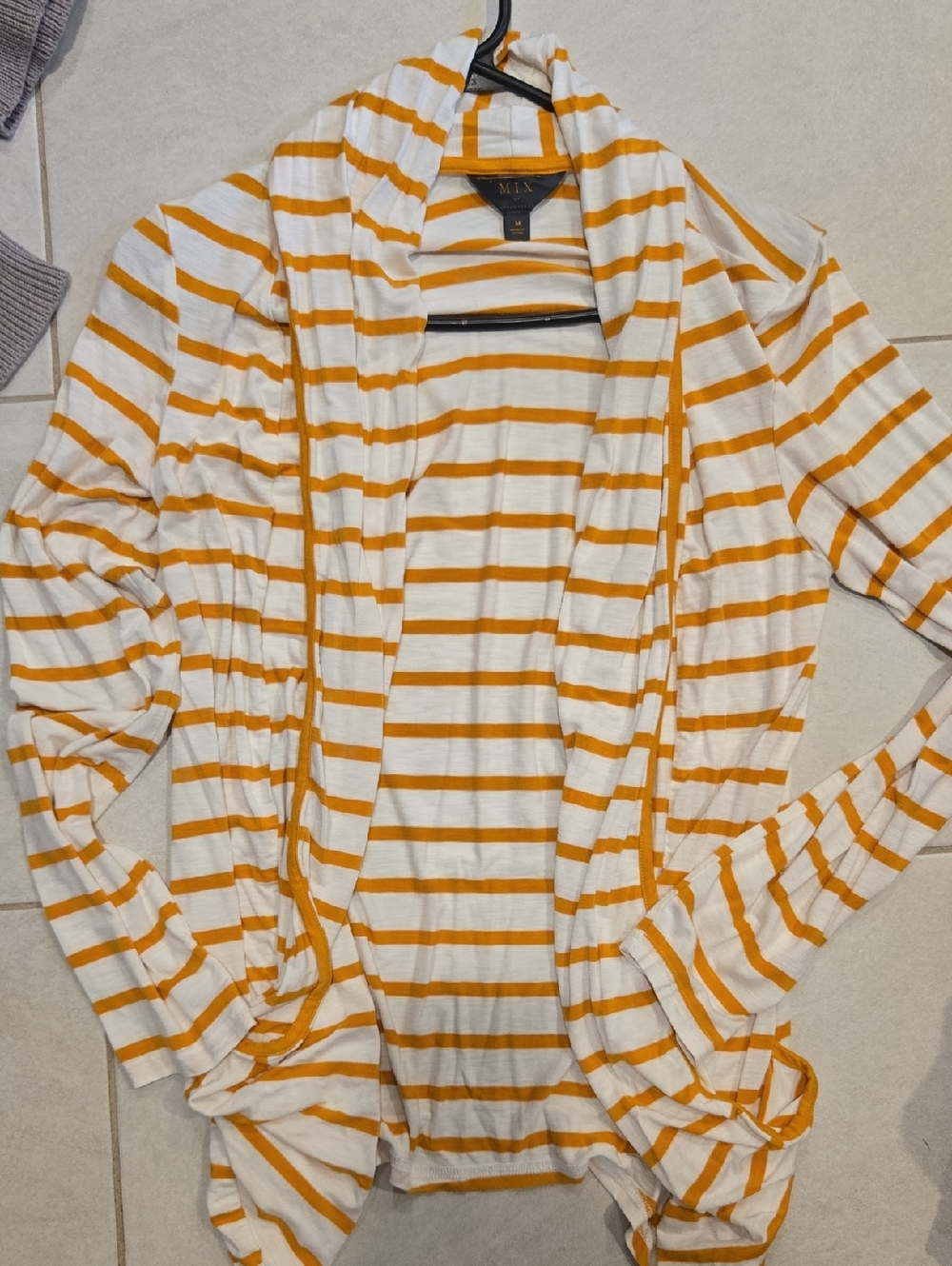 Mix Striped Draped Cardigan in White and Mustard